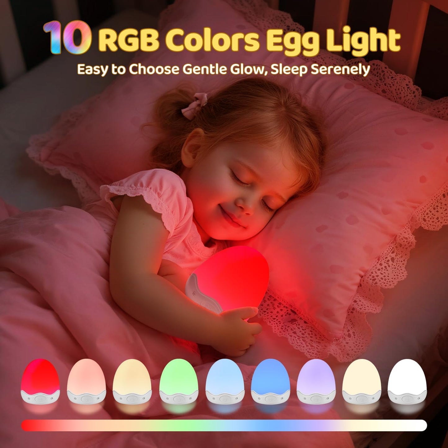 Skiennix Baby Night Light - 10 Brightness Levels & 10 Colors | Touch & Remote Control, 3600mAh Rechargeable, Ideal for Nursery & Breastfeeding