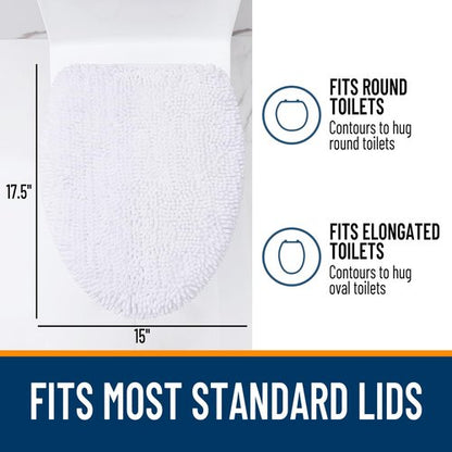OLANLY Soft Chenille Bathroom Toilet Lid Cover, Machine Washable Seat Covers, 17.5x15, Stays in Place Rubber Backing, Fits Most Round, Elongated and Oblong Lids, Accessories Decor, White