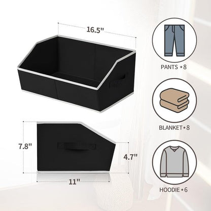 Homsorout Storage Baskets - Decorative Trapezoid Cube Organizer Bins with Handles | Large Black 4-Pack for Home & Office