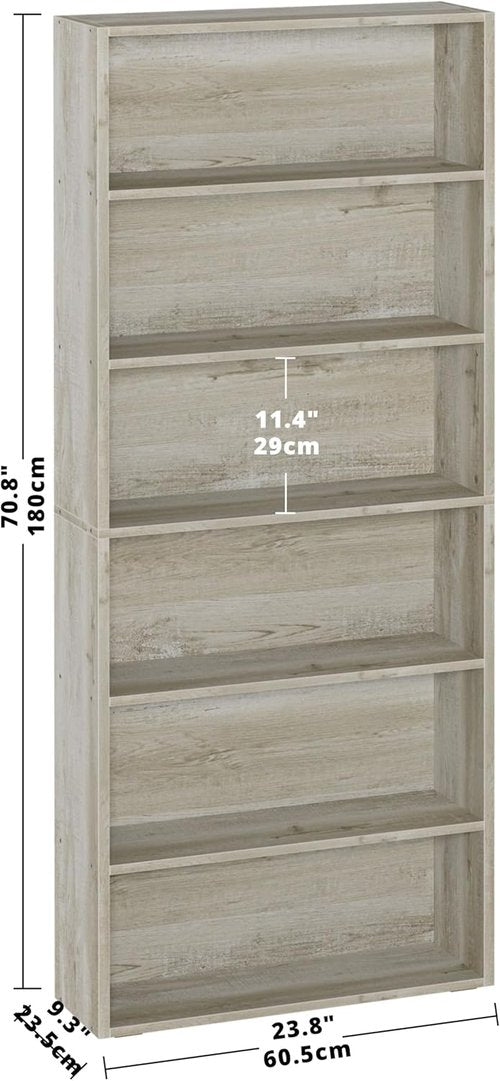 IRONCK 6-Tier Floor Standing Bookshelf - Stylish Storage Solution for Home Office & Living Room - 70" Tall