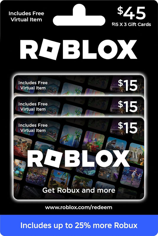Roblox Gift Cards - Multipack of 3 x $15 | Includes Free Virtual Item & Worldwide Redemption