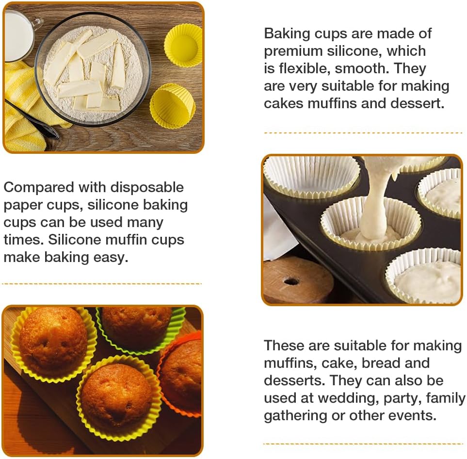 Skiennix Extra Large Silicone Muffin Cups - 12 Pack, 3.54 Inch Reusable Baking Liners | Multicolor