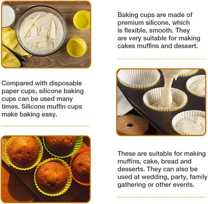 Skiennix Extra Large Silicone Muffin Cups - 12 Pack, 3.54 Inch Reusable Baking Liners | Multicolor
