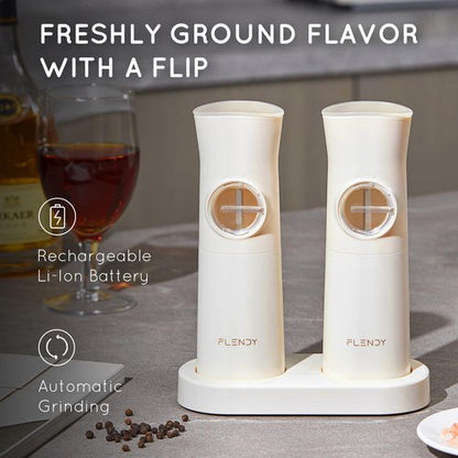 Flendy Gravity Electric Salt and Pepper Grinder Set Rechargeable, Automatic Salt and Pepper Grinder Set with USB C Charging Base, Gravity Salt and Pepper Shakers Set Electric