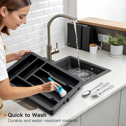 AMADA HOMEFURNISHING Expandable Silverware Drawer Organizer, Adjustable Utensil Tray For Kitchen Storage, BPA-Free Cutlery Holder for Spoons, Forks and Knives, Easy to Clean and Wash