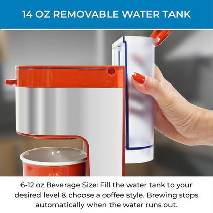Kenmore Single Serve Coffee Maker - Compatible with Keurig K-Cup Pods & Ground Coffee | Travel Mug Friendly, Auto Shut-Off, Red