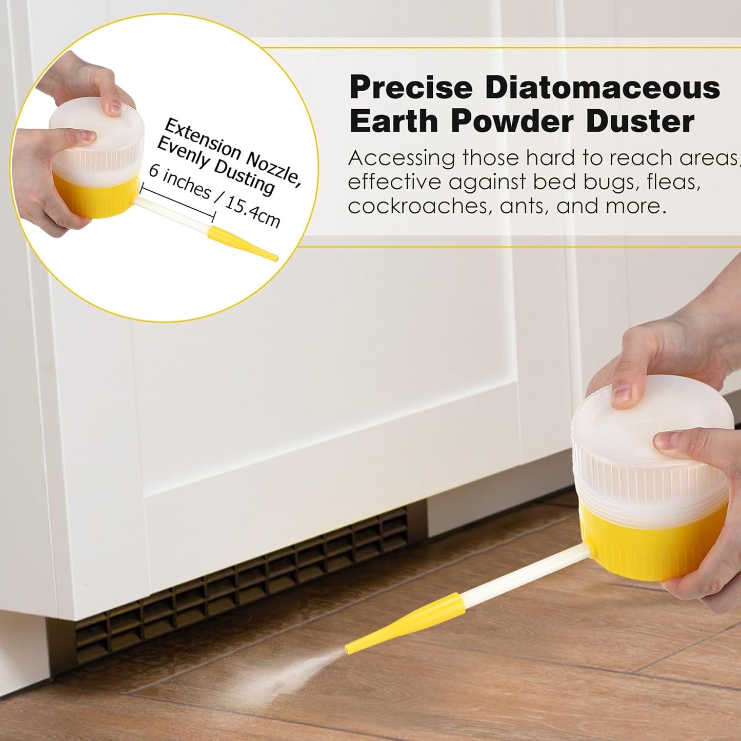 Qualirey Diatomaceous Earth Powder Duster - 6 Inch Extension Nozzle for Effective Pest Control