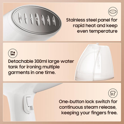 Skiennix Portable Handheld Clothes Steamer - 1350W Rapid Heating, Large Capacity, Fast Wrinkle Remover for Travel