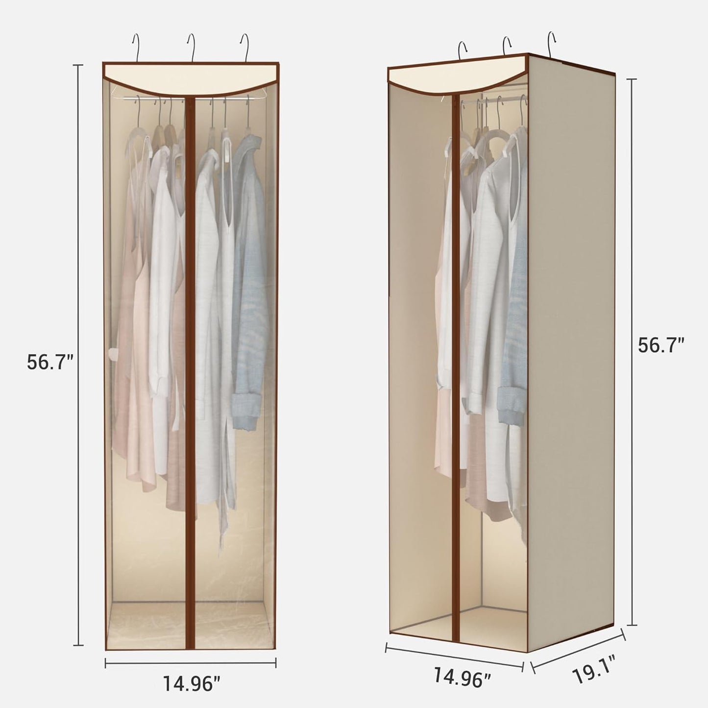 Storage Maniac 2-Pack Hanging Garment Bags - Long Clear Covers for Dresses & Suits | Beige