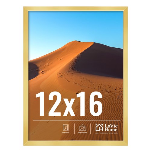 LaVie Home 12x16 Picture Frame for Wall Display, 12x16 Gold Picture Frame with HD Plexiglas, 12 x 16 Poster Frame 1 Pack, Display Frame for Vertical or Horizontal, Classic Collection