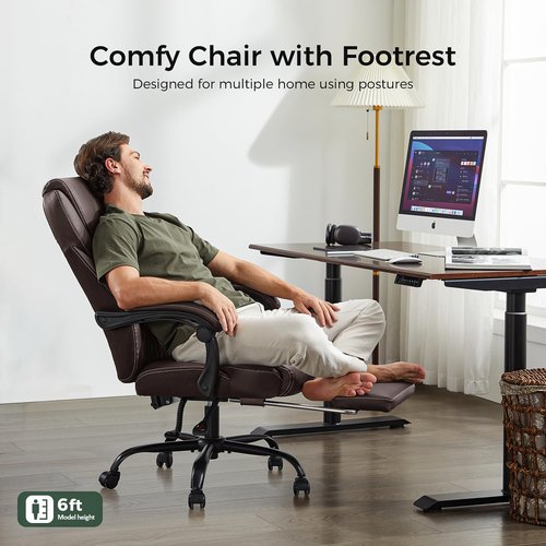 amseatec Office Chair, Big and Tall Office Chair with Foot Rest Ergonomic Desk Chairs Reclining High Back Leather Chairs with Lumbar Support(Brown)