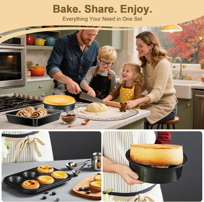 Skiennix 5-Piece Toaster Oven Baking Pan Set - Compact Nonstick Bakeware for RVs & Small Kitchens | Muffin, Loaf, Pizza, Cake & Square Pans