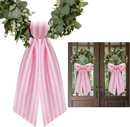 Skiennix Wreath Sash - 2 Pack Boxwood Garland for Front Door Decor | Pink and White Stripe