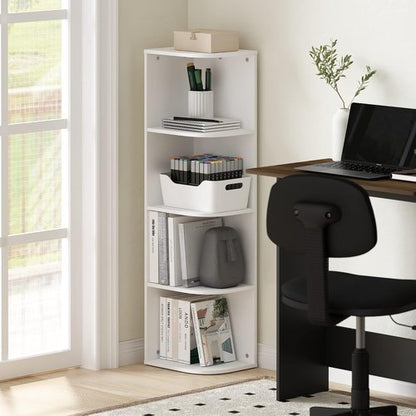 Furinno Pasir 4-Tier Corner Bookcase - Stylish Open Shelf Design in White Finish