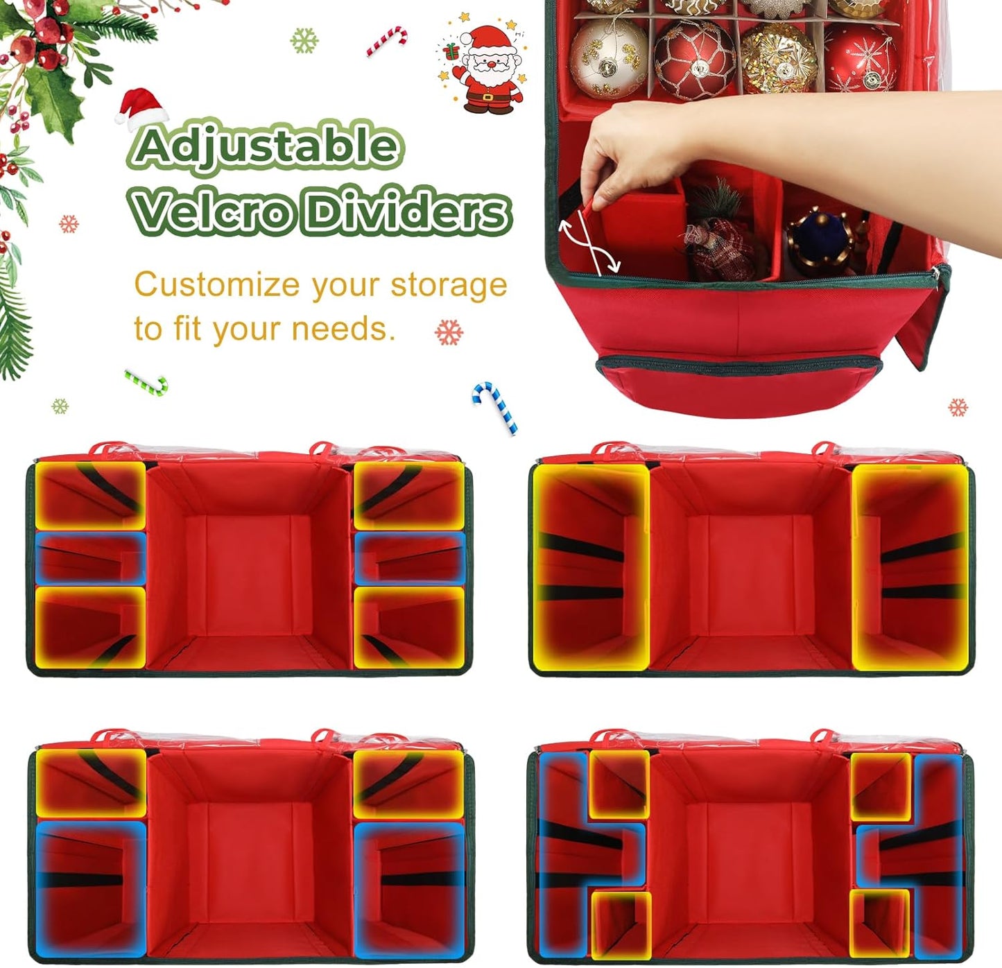 Skiennix Premium 2-in-1 Christmas Ornament Storage Box - Holds 73 Ornaments, Adjustable Dividers, Foldable Design
