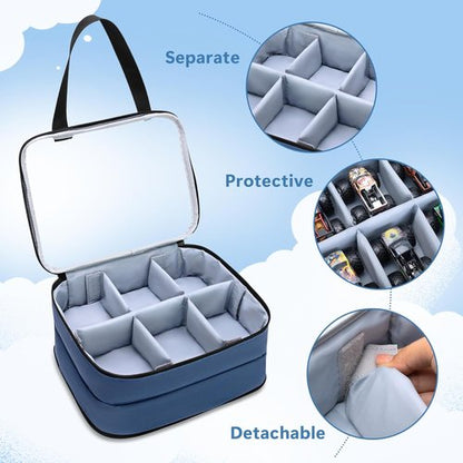 LUXJA Double Layer Storage Bag - PVC Carrying Case for Hot Wheels Monster Trucks | Holds Up to 14 Cars, Blue