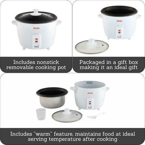 IMUSA USA Electric Nonstick Rice Cooker - 8-Cup Uncooked | 16-Cup Cooked Capacity, White