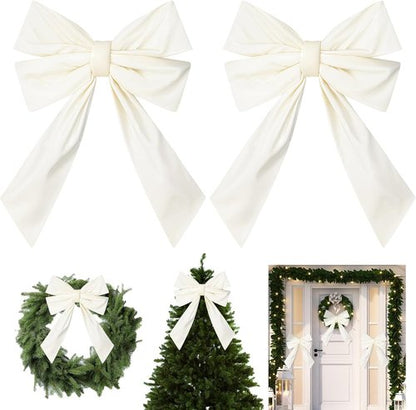 Hungdao Large White Wreath Bows - 12”x18” Waterproof Fabric for Outdoor Wedding & Home Decor
