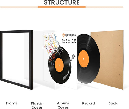 Upsimples 12.5x12.5 Vinyl Record Frame - Stylish Wall Display for 12-Inch Album Covers | Black, 4 Pack