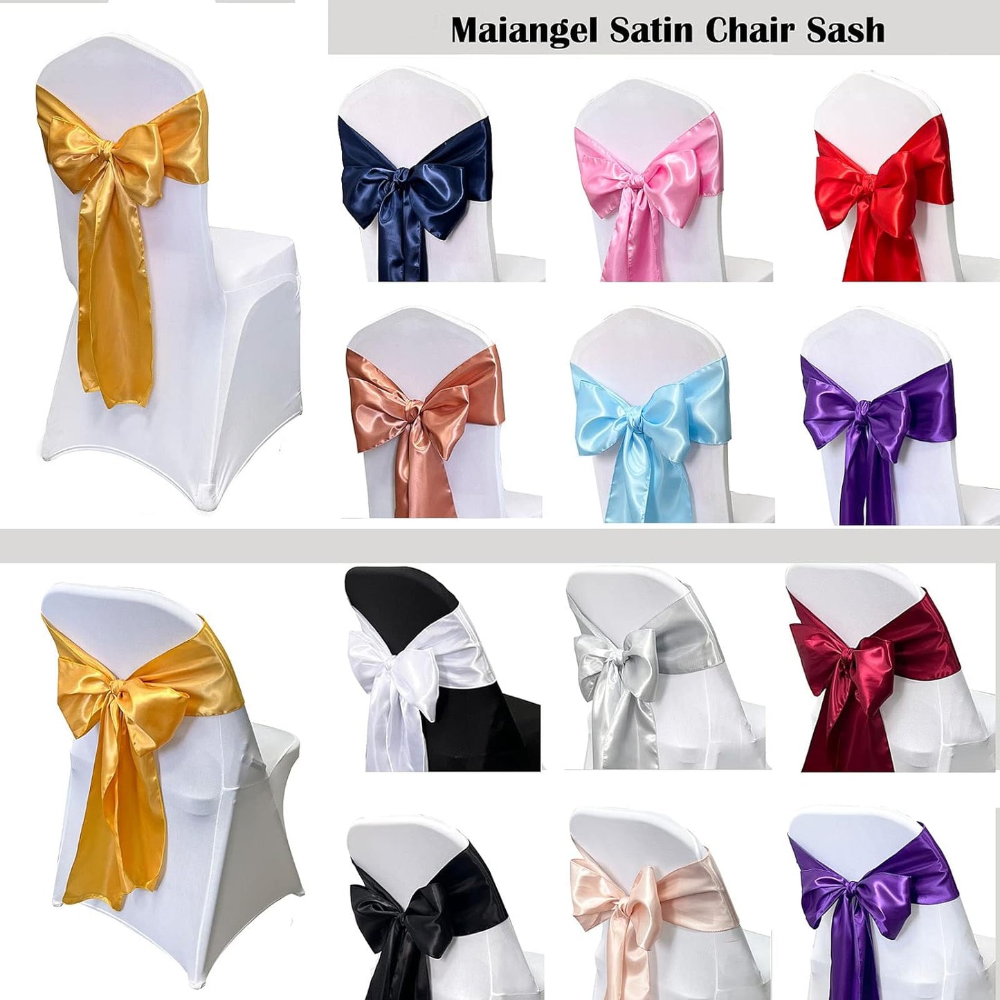 Skiennix Satin Chair Sashes Bows - 12PCS Elegant Ribbon Ties for Wedding & Party Decor | Black