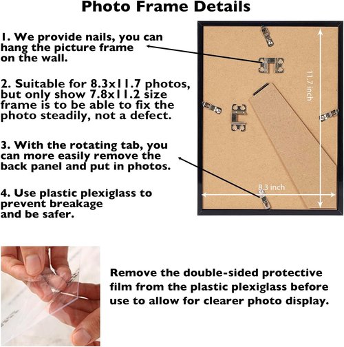 Black A4 Picture Frame by [Brand Name] - Wall Mount or Tabletop Display | Shatter Resistant Plexiglass, 8.3x11.7