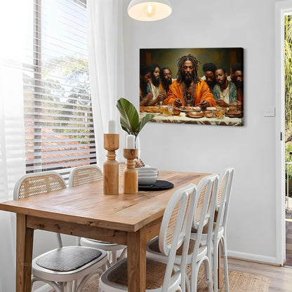 Regine Switzerland Modern Black Jesus Canvas Wall Art - The Last Supper Painting | 12x16in Christian Decor for Home