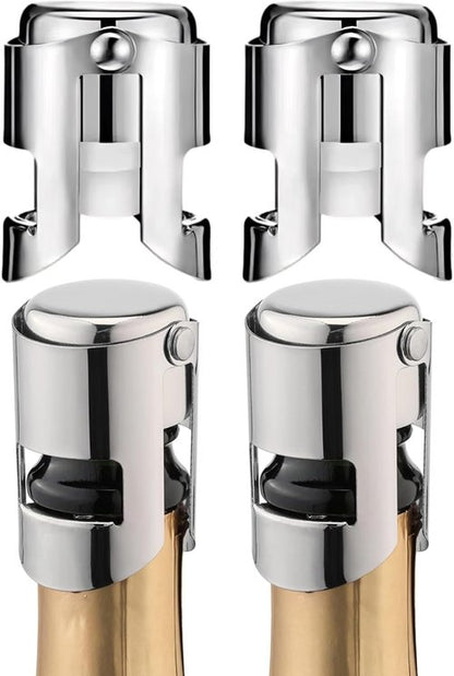 4Pack Champagne Stoppers with Stainless Steel, Champagne Saver with Food Grade Silicone Leak Proof, Suitable for Champagne, Cava, Prosecco, Sparkling Wine