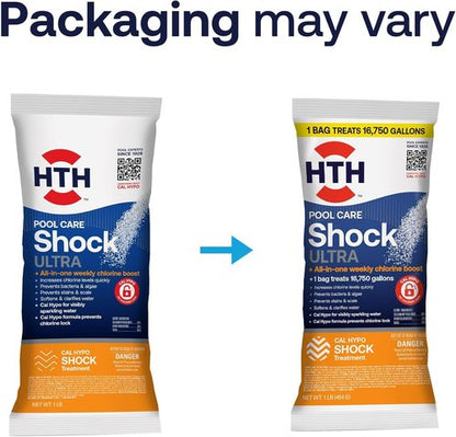 HTH 52047 Swimming Pool Care Salt Shock - Stabilized Chlorinator, Treats 10,000 Gallons | 5 Packets