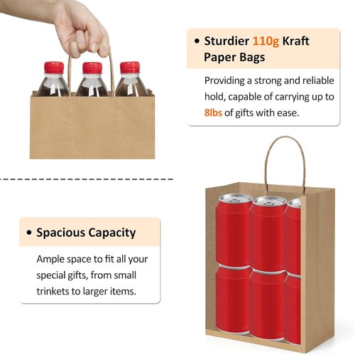 BagDream Gift Bags 8x4.25x10.5 100Pcs Brown Paper Gift Bags with Handles Bulk for Wedding, Party Favor, Grocery, Shopping, Retail, Merchandise Medium Kraft Paper Sacks