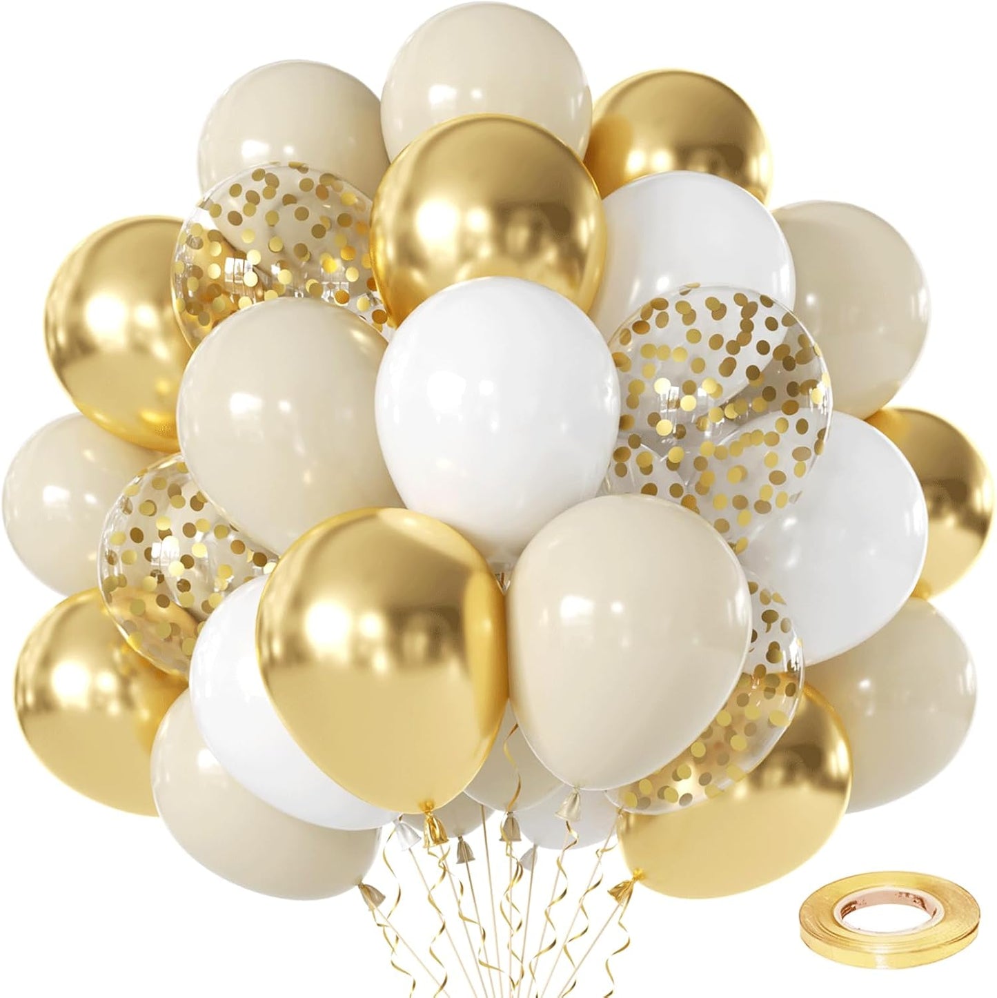 Skiennix White and Gold Confetti Balloons - 50pcs 12-Inch Metallic Latex for Birthday & Wedding Decor
