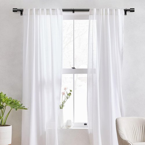 IFELS Heavy Duty Curtain Rods - Adjustable 66 to 120 Inch Black Drapery Rod for Indoor/Outdoor Use
