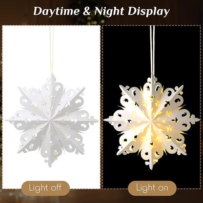 12pcs Christmas Snowflake Paper Lanterns with LED Lights - White