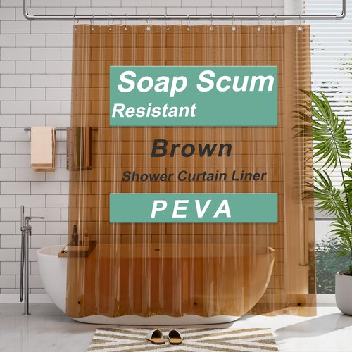 AmazerBath Transparent Brown Shower Curtain, 72x72, Lightweight Plastic, Waterproof Shower Liner for Bathroom with 3 Magnets and 12 Grommets