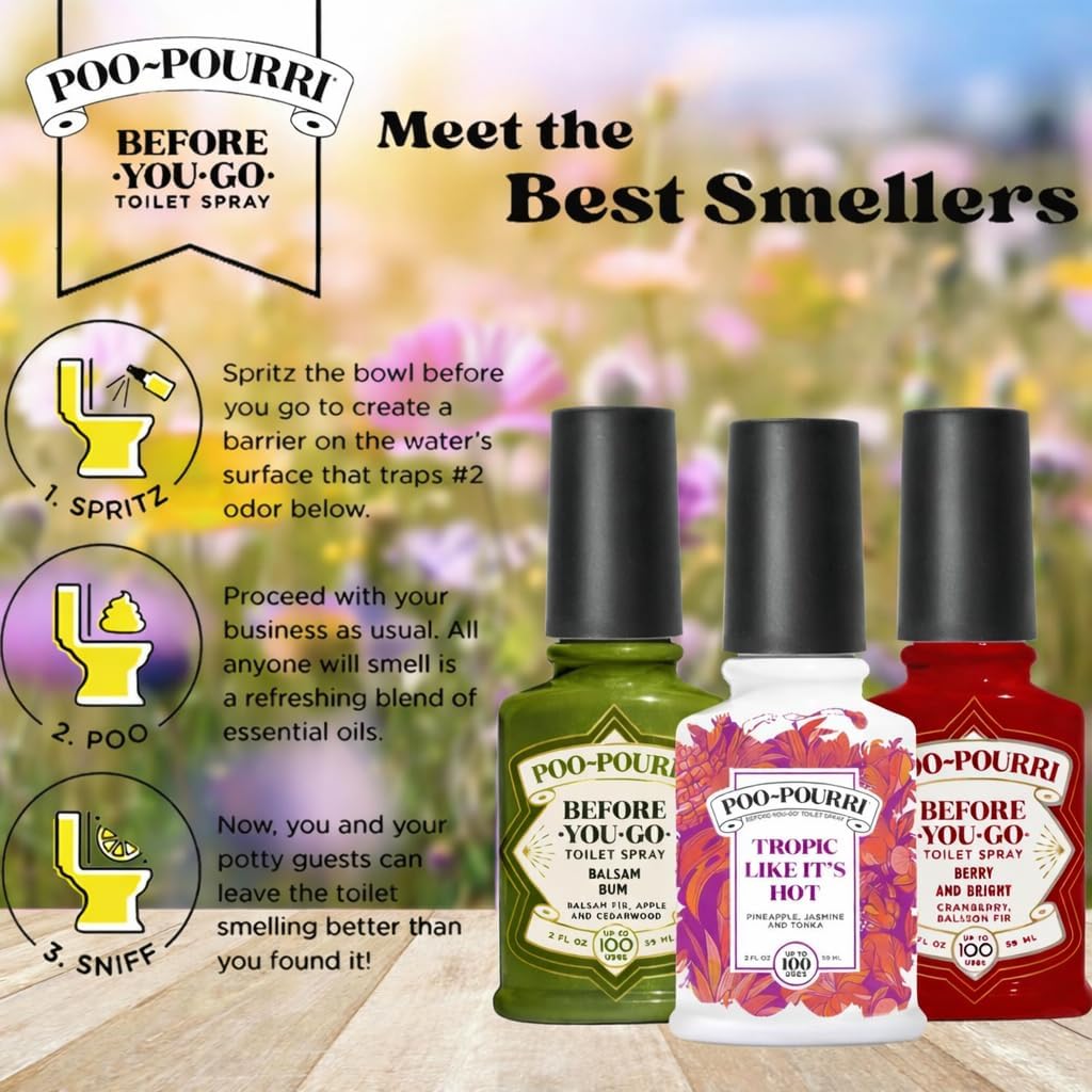 Poo-Pourri Tropic Like It's Hot | Berry & Bright | Balsam Bum 2 Ounce Set - Odor Eliminator