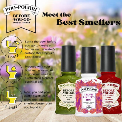 Poo-Pourri Tropic Like It's Hot | Berry & Bright | Balsam Bum 2 Ounce Set - Odor Eliminator