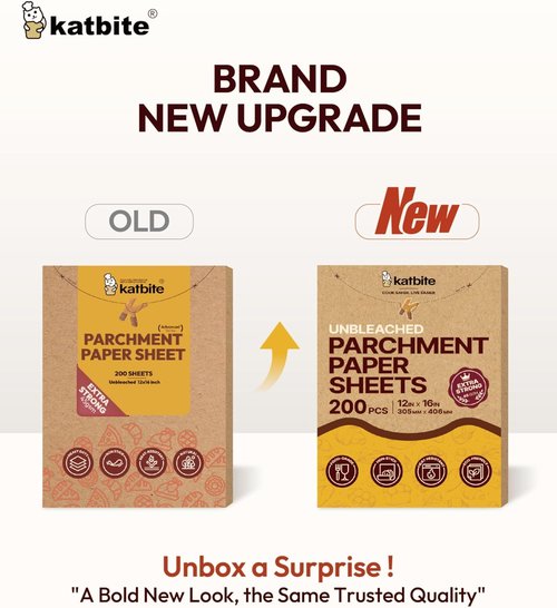 Katbite Unbleached Parchment Paper - 200 Precut Sheets, 12x16 In, Heavy Duty for Baking & Cooking