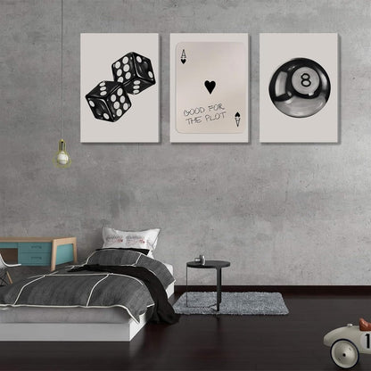Poker Dice Canvas Wall Art by Funky Retro - Trendy 3-Piece Set for Game Room Decor | 12x16in