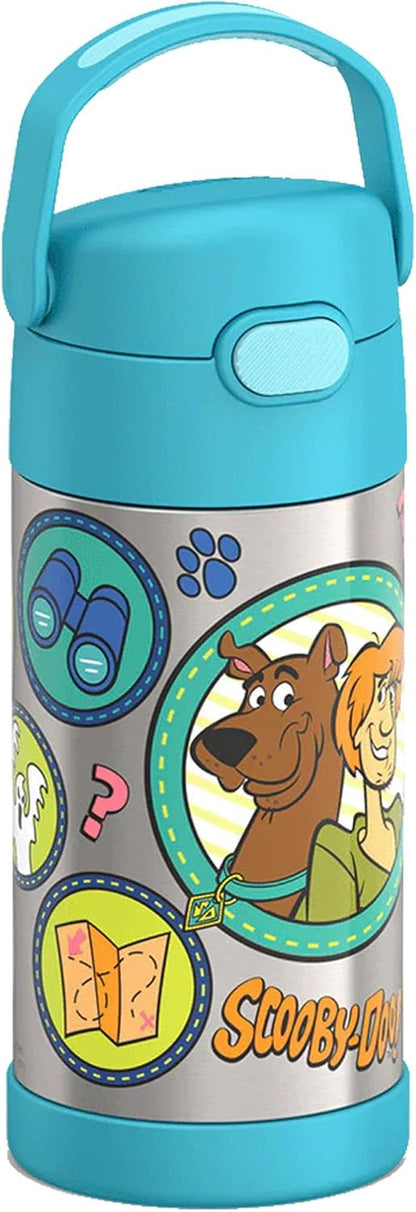 THERMOS FUNTAINER Water Bottle - 12 Ounce Kids Stainless Steel Vacuum Insulated with Straw | Scooby-Doo Design