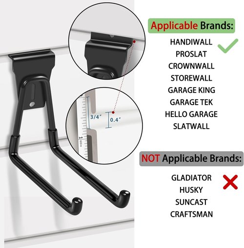 Klastit Slatwall Hooks - Durable Black 20-Pack for Organizing Garden Tools & Heavy-Duty Equipment