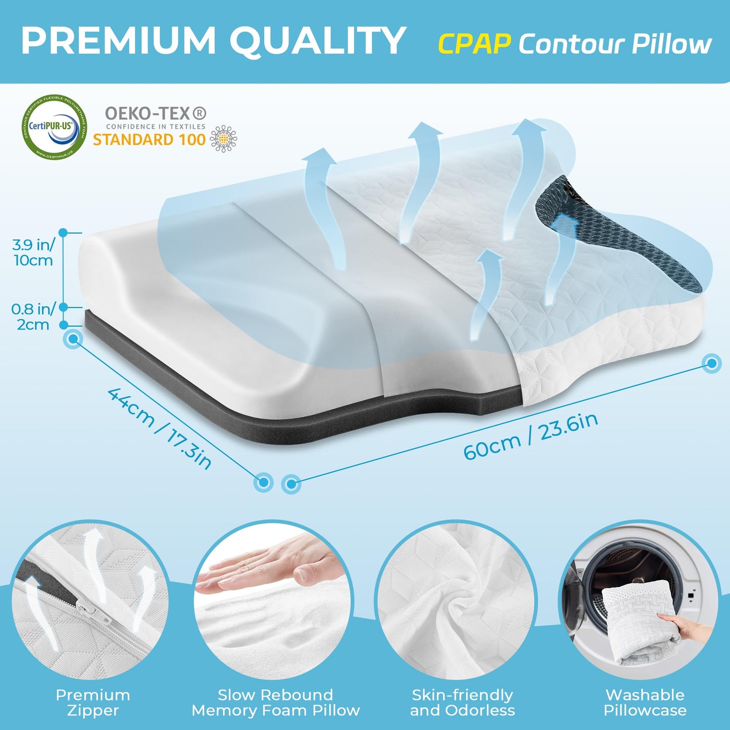 Joynox Cervical Pillows for CPAP Sleeper, Side Sleeper Pillow for Neck/Shoulder Pain, Adjustable Ergonomic Orthopedic Bed Pillow for Back/Side/Stomach Sleepers (White)