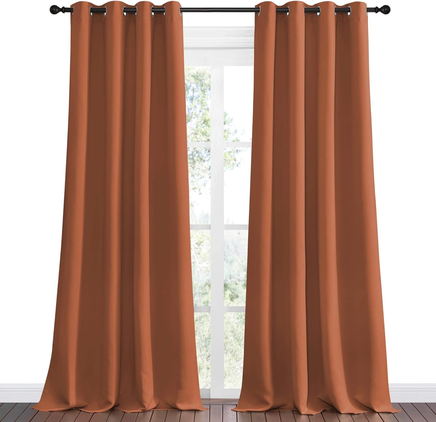 NICETOWN Burnt Orange Blackout Curtains - Extra Long Grommet Panels for Sliding Door, 55x120 Inches, 2 Pieces