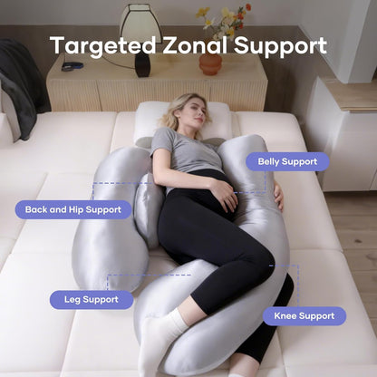Skiennix Pregnancy Pillow - Adjustable H-Shaped Full Body Support with Cooling Cover | Grey