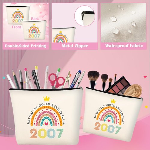 18th Birthday Gifts for Girls, Trendy 18 Year Old Girl Gift Ideas for Her Daughter Niece Adults Women, Happy 2007 Birthdays Decorations Female Presents Basket Glass Cup Sock Makeup Bag Necklace
