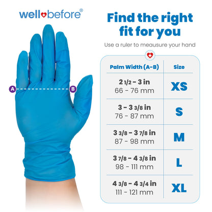 Well Before Vinyl Exam Gloves - Powder-Free, Latex-Free, Disposable Gloves for Medical, Food Prep, Cleaning and more - Medium Blue (Pack of 100)