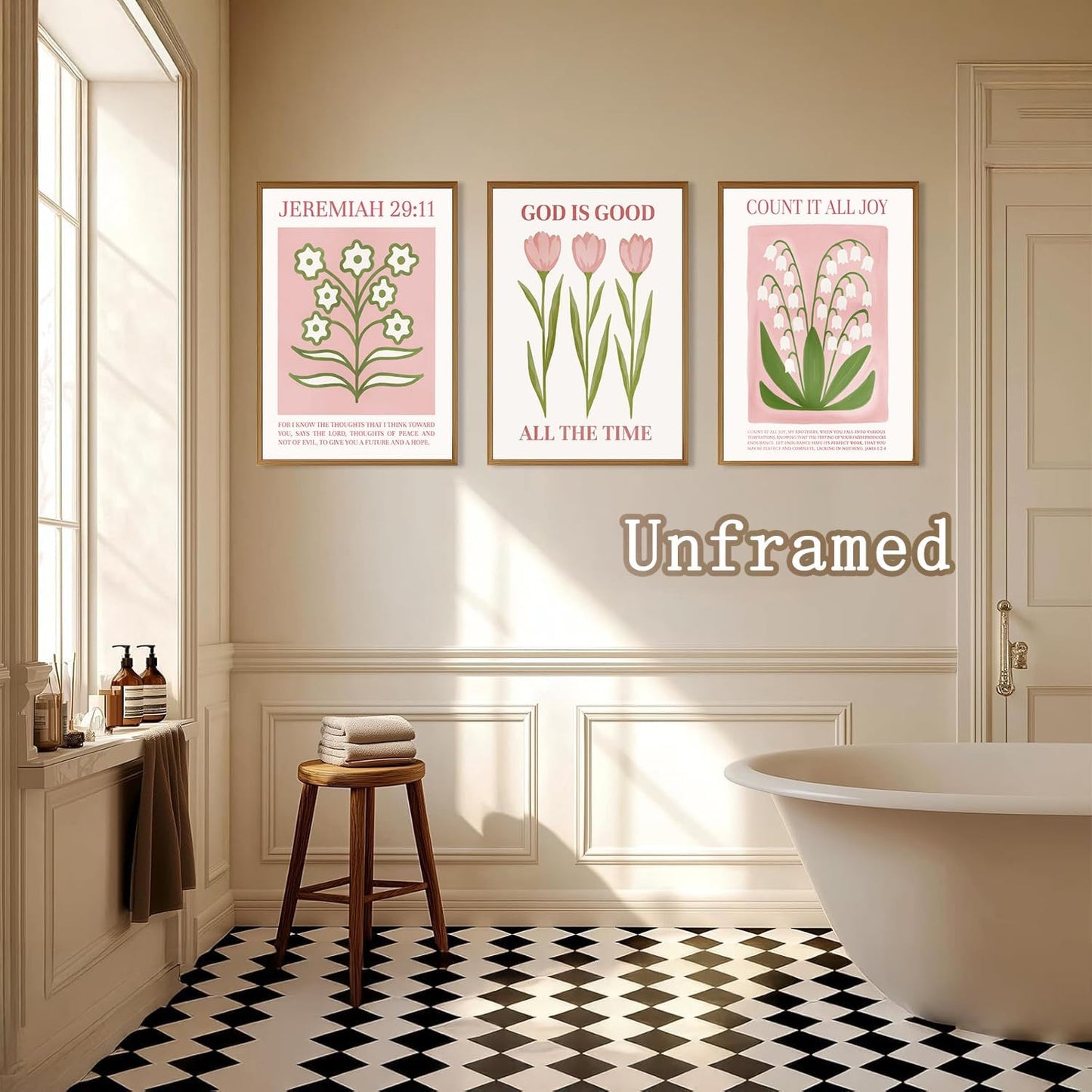 Regine Switzerland 6Pcs Pink Bible Verse Wall Art - Floral Scripture Quotes for Bedroom | 8x10 Inch Unframed