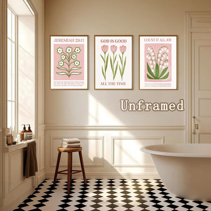 Regine Switzerland 6Pcs Pink Bible Verse Wall Art - Floral Scripture Quotes for Bedroom | 8x10 Inch Unframed