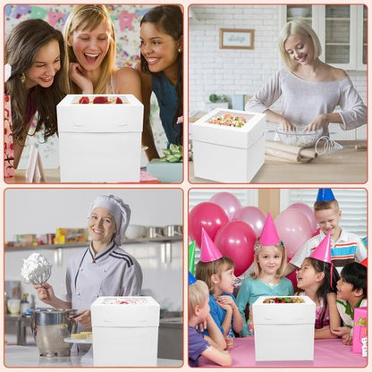 Mcfleet Cake Boxes - 10 Inch Tall Disposable Bakery Containers with Window | White 10-Pack for Events