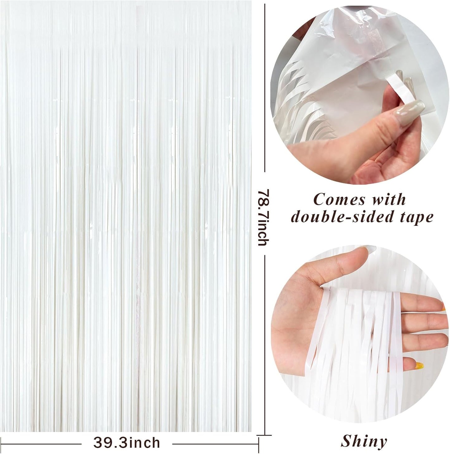 White Foil Fringe Backdrop Curtains by [Brand Name] - Tinsel Streamers for Birthday, Graduation & Bridal Showers