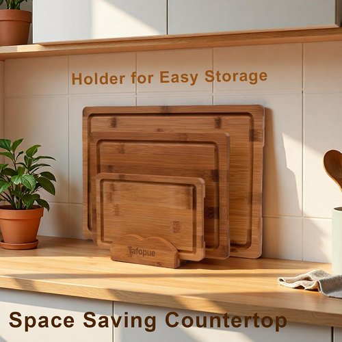 Bamboo Cutting Board Set by Skiennix - Space-Saving Design with Juice Groove & Grip Handle - Perfect for Meal Prep & Charcuterie