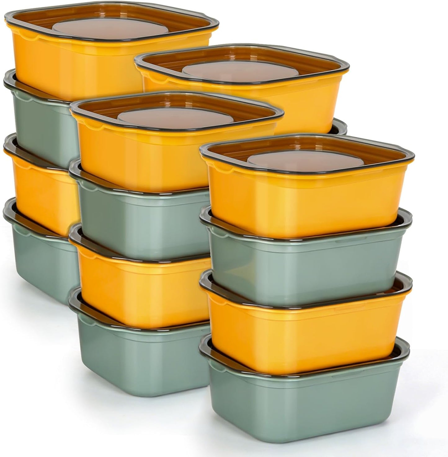 Skiennix 16 Pcs Square Food Storage Containers - BPA-Free Meal Prep Containers for School & Travel | Yellow & Avocado Green